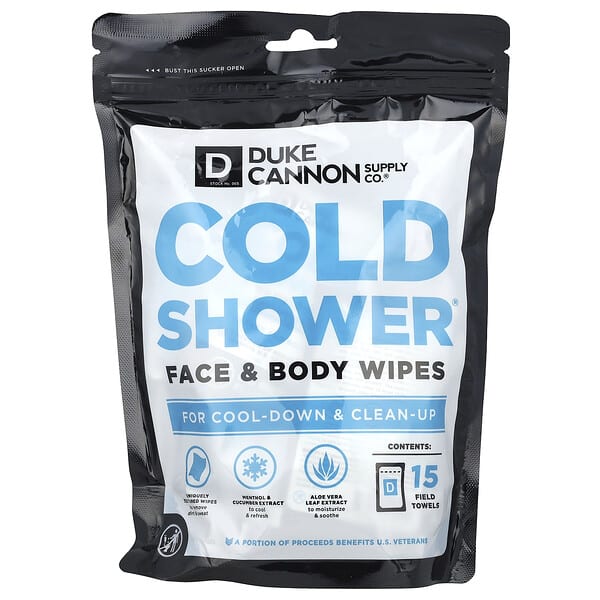 duk00802_v_3.jpg Cold Shower®, салфетки для лица и тела, 15 полевых полотенец — Duke Cannon Supply Co.