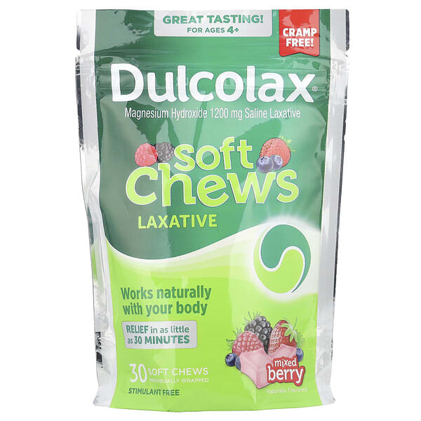 dux02653_v_6.jpg Soft Chews, слабительное, для детей от 4 лет, ягодное ассорти, 30 жевательных таблеток — Dulcolax