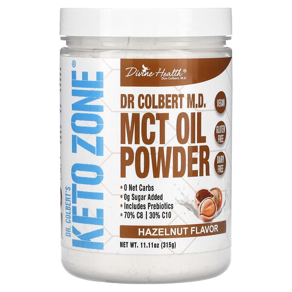 dvh00391_v_26.jpg Dr. Colbert's Keto Zone, MCT Oil Powder, Hazelnut , 11.11 oz (315 g) — Divine Health