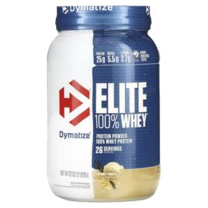 Elite 100%, сывороточный протеин в порошке, вкус ванили, 907 г (2 фунта) — Dymatize