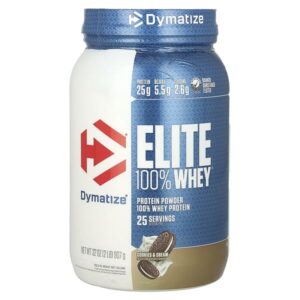 Elite 100%, порошок из сывороточного протеина, печенье и сливки, 907 г (2 фунта) — Dymatize