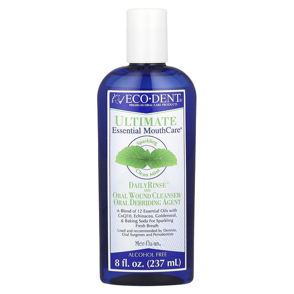 eco03754_v_19.jpg Eco-Dent, Ultimate Essential MouthCare®, DailyRinse™, средство для очищения и обработки ран, без спирта, чистая мята, 237 мл (8 жидк. унций)