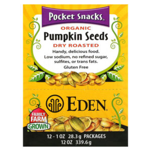 Organic, Pocket snacks, тыквенные семечки, сухие жареные, 12 пакетиков, 1 унция (28,3 г) каждый — Eden Foods