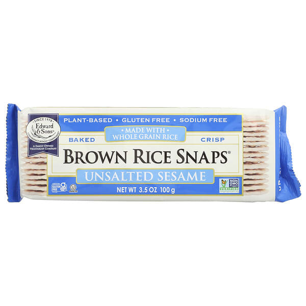 edw00036_v_24.jpg Baked Brown Rice Snaps (Запеченные бисквиты из коричневого риса), несоленный кунжут, 100 г — Edward & Sons