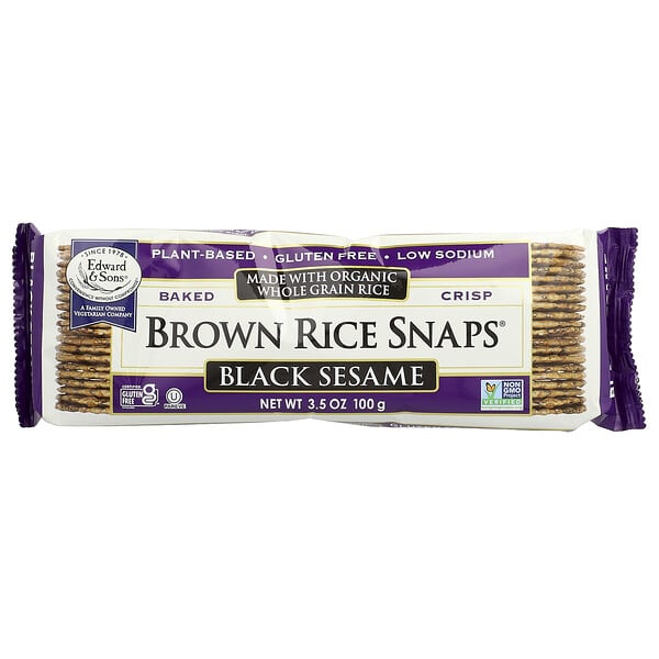 edw00046_v_24.jpg Baked Crisp Brown Rice Snaps®, черный кунжут, 100 г (3,5 унции) — Edward & Sons