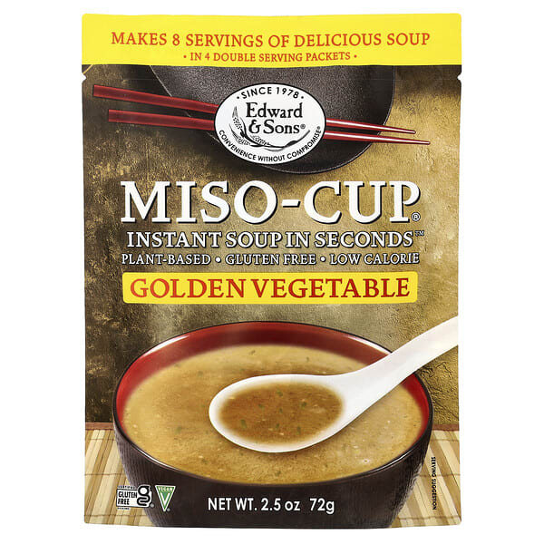 edw00093_v_20.jpg Miso-Cup®, Instant Soup in Seconds™, со вкусом золотых овощей, 4 пакетика, 72 г (2,5 унции) — Edward & Sons