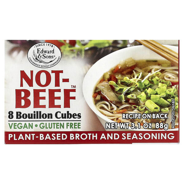 edw00392_v_53.jpg Not-Beef™, бульонные кубики, 8 кубиков, 88 г (3,1 унции) — Edward & Sons