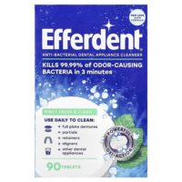 Efferdent, Антибактериальное очищающее средство для зубов, мятный свежий и чистый, 90 таблеток