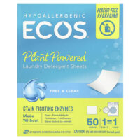 Ecos®, растительные салфетки для стирки, без добавок и прозрачные, 50 шт. — Earth Friendly Products
