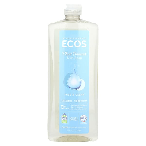efp09721_v_14.jpg Ecos®, средство для мытья посуды на растительной основе, Free & Clear, 739 мл (25 жидк. унций) — Earth Friendly Products