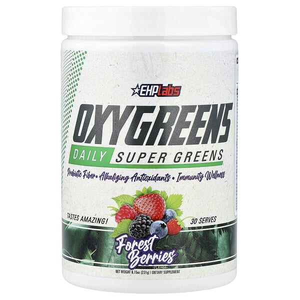 ehl18275_v_24.jpg OxyGreens, ежедневная суперзелень, со вкусом лесных ягод, 231 г (8,15 унции) — EHPlabs