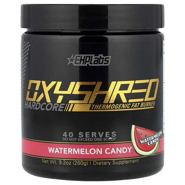 ehl81518_v_35.jpg OxyShred Hardcore, термогенный сжигатель жира, со вкусом арбузной конфеты, 260 г (9,2 унции) — EHPlabs