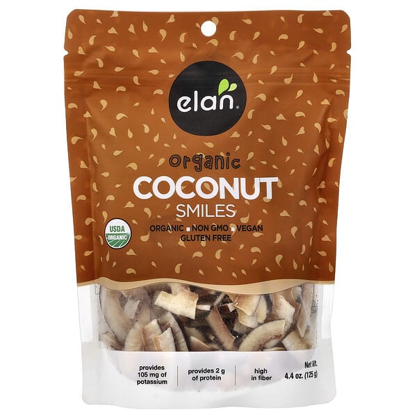 elz08065_v_6.jpg Organic Coconut Smiles, органический кокос, 125 г (4,4 унции) — Elan