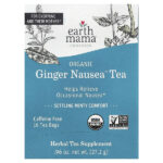 Organics, органический чай Nausea™ с имбирем, успокаивающий мятный чай, без кофеина, 16 чайных пакетиков, 27,2 г (0,96 унции) — Earth Mama