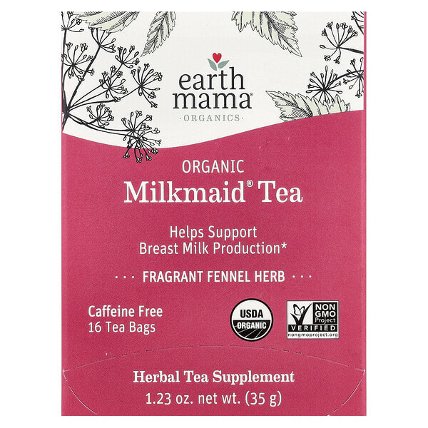 ema01017_v_35.jpg Organics, органический чай Milkmate®, с ароматом фенхеля и травы, без кофеина, 16 чайных пакетиков, 35 г (1,23 унции) — Earth Mama