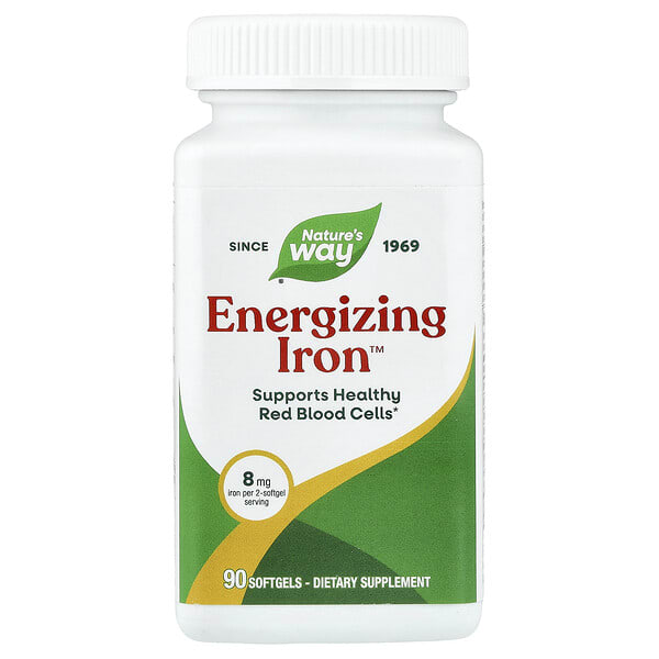emt05219_v_90.jpg Energizing Iron, формула с двойным железом, 90 мягких желатиновых капсул — Nature's Way