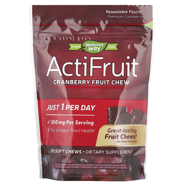 emt07842_v_15.jpg ActiFruit™, жевательные таблетки с клюквой, 500 мг, 20 жевательных таблеток — Nature's Way
