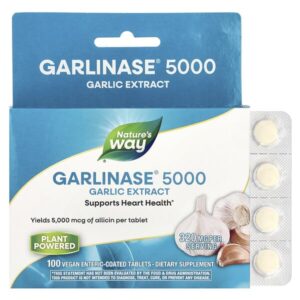 Garlinase® 5000, экстракт чеснока, 320 мг, 100 веганских таблеток с кишечнорастворимой оболочкой — Nature's Way