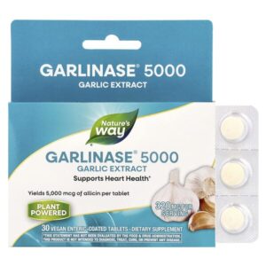 Garlinase® 5000, экстракт чеснока, 320 мг, 30 веганских таблеток с кишечнорастворимой оболочкой — Nature's Way