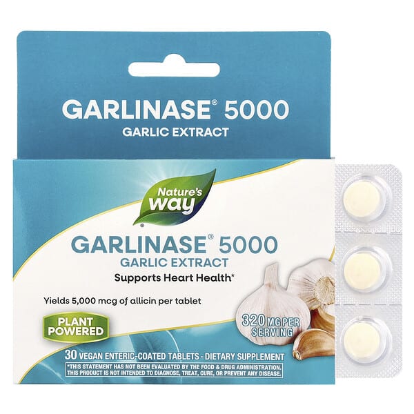 emt08503_v_70.jpg Garlinase® 5000, экстракт чеснока, 320 мг, 30 веганских таблеток с кишечнорастворимой оболочкой — Nature's Way