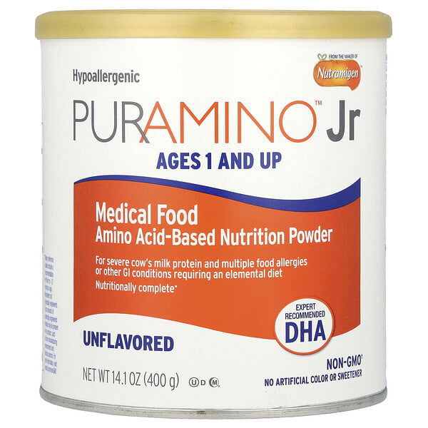 enm12246_v_8.jpg PurAmino™ Jr, медицинское питание, пищевой порошок на аминокислотной основе, для детей от 1 года, без добавок, 400 г (14,1 унции) — Enfamil
