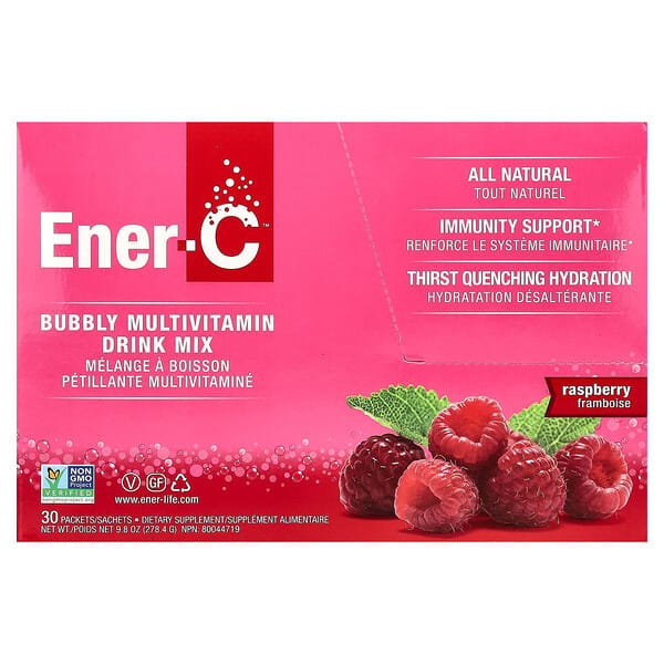 enr00102_v_89.jpg шипучая мультивитаминная смесь для приготовления напитка, малина, 30 пакетиков по 9,28 г (0,3 унции) — Ener-C