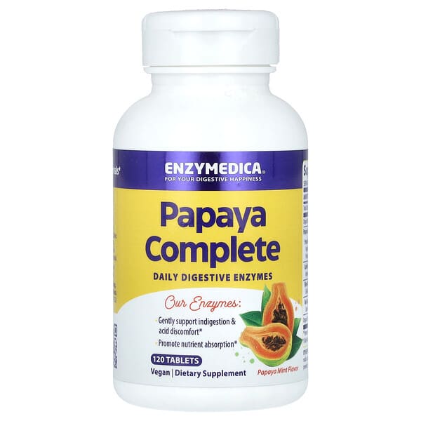 enz10118_v_8.jpg Papaya Complete, папайя и мята, 120 таблеток — Enzymedica