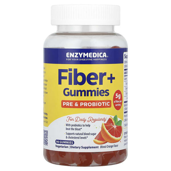 enz10137_v_8.jpg Fiber+, жевательные таблетки с пребиотиками и пробиотиками, со вкусом красного апельсина, 90 жевательных таблеток — Enzymedica