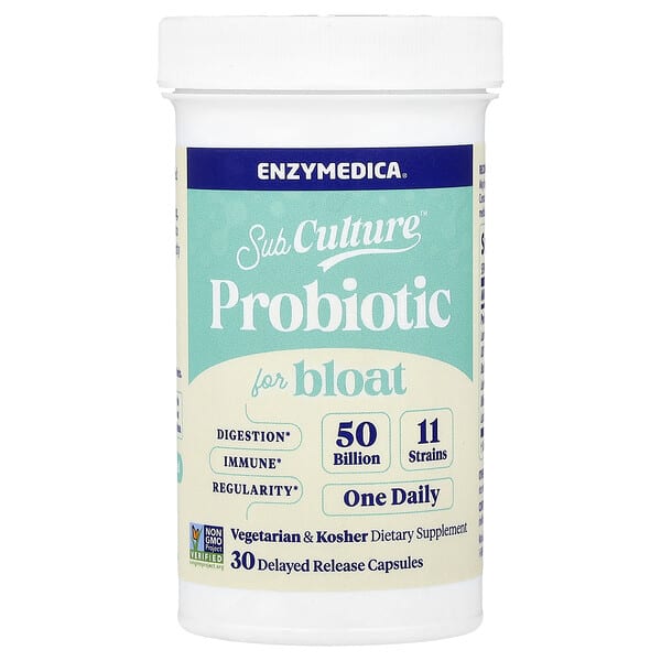 enz10150_v_8.jpg пробиотик SubCulture™ от вздутия живота, 50 млрд, 30 капсул с отсроченным высвобождением — Enzymedica