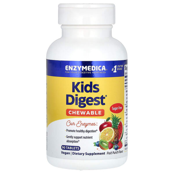 enz11011_v_34.jpg Kids Digest, пищеварительные ферменты для детей, со вкусом фруктового пунша, 90 таблеток — Enzymedica