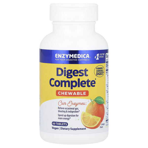 enz13043_v_26.jpg Digest Complete, жевательные таблетки, апельсин, 60 таблеток — Enzymedica