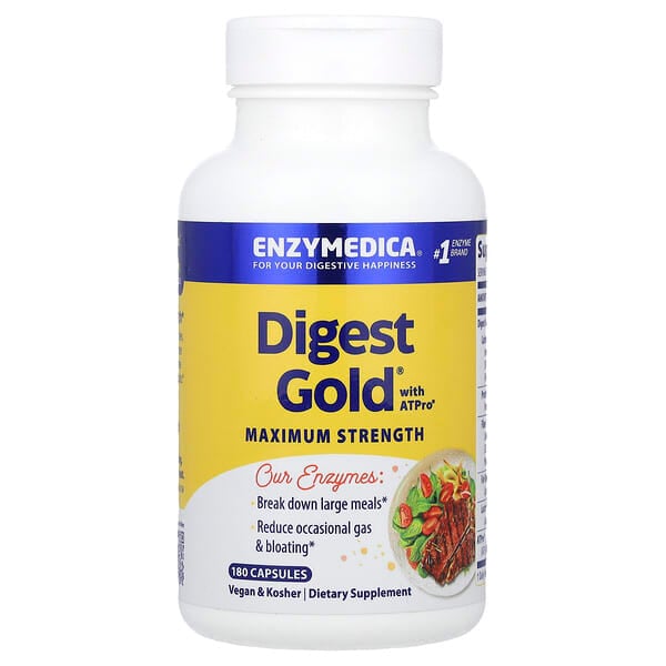 enz20214_v_49.jpg Digest Gold® с ATPro®, с максимальной силой действия, 180 капсул — Enzymedica