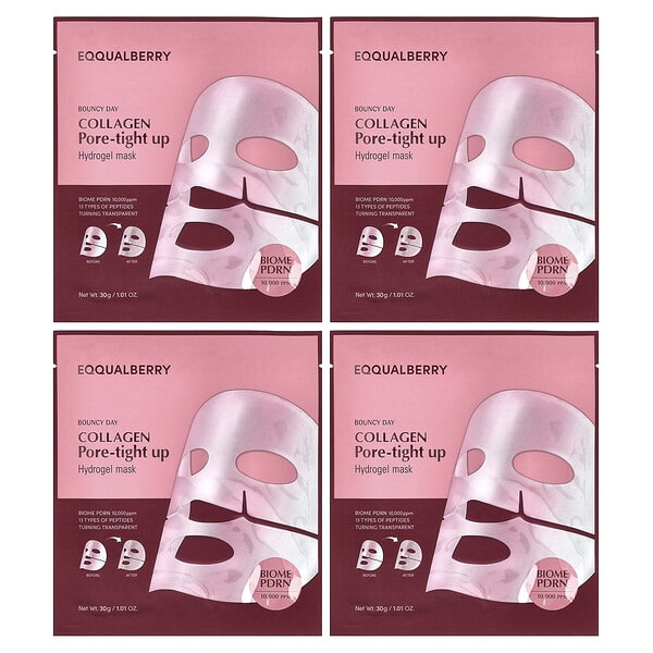 eqq45639_v_17.jpg Bouncy Day, Collagen Pore-Tight Up, гидрогелевая маска для лица, 4 шт. по 30 г (1,01 унции) — EQQUALBERRY