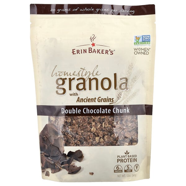 eri00507_v_14.jpg Erin Baker's, Homestyle Granola с древними зернами, двойные кусочки шоколада, 340 г (12 унций)