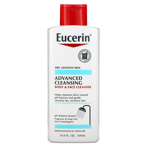 euc02195_v_10.jpg Advanced Cleansing, очищающее средство для тела и лица, без отдушек, 500 мл (16,9 жидких унций) — Eucerin