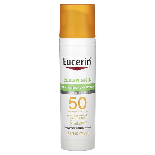 euc03223_v_36.jpg Clear Skin, легкий солнцезащитный лосьон для лица, SPF 50, без отдушек, 75 мл (2,5 жидк. унции) — Eucerin