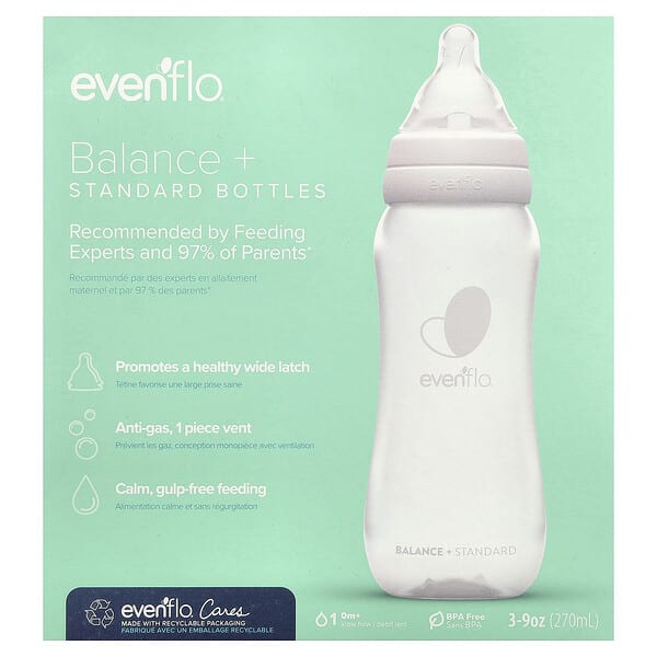 eve00275_v_31.jpg Balance+, флаконы со стандартными свойствами, для детей от 0 месяцев, с медленным потоком, 3 флакона по 270 мл (9 унций) — Evenflo Feeding