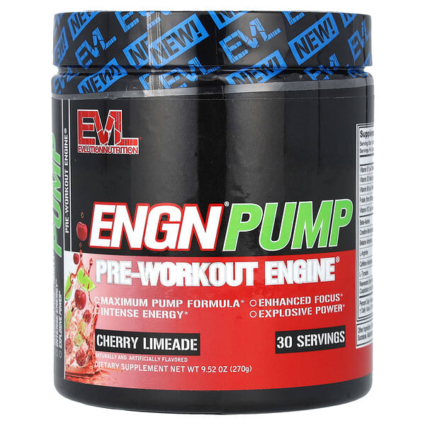 evl02971_v_8.jpg Enrn Pump, предтренировочный комплекс, со вкусом вишневого лаймада, 270 г (9,52 унции) — EVLution Nutrition