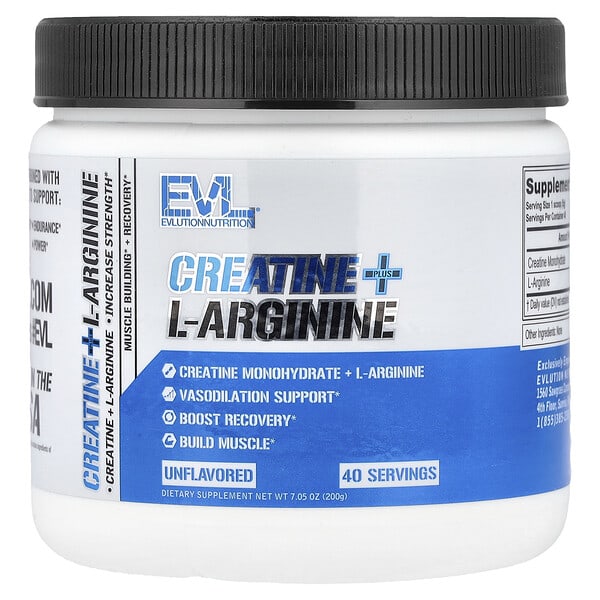 evl10070_v_8.jpg креатин и L-аргинин, без добавок, 200 г (7,05 унции) — EVLution Nutrition