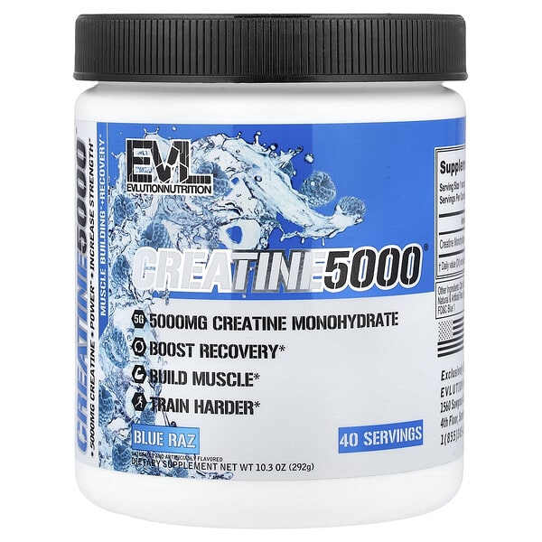 evl10074_v_8.jpg Creatine 5000®, голубая малина, 292 г (10,3 унции) — EVLution Nutrition