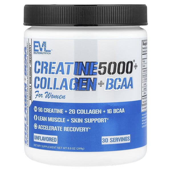evl10076_v_8.jpg Creatine5000® с коллагеном и BCAA, для женщин, без добавок, 249 г (8,8 унции) — EVLution Nutrition