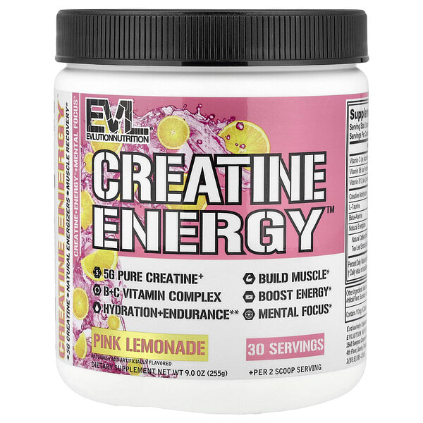evl10081_v_8.jpg Creatine Energy™, розовый лимонад, 225 г (9 унций) — EVLution Nutrition