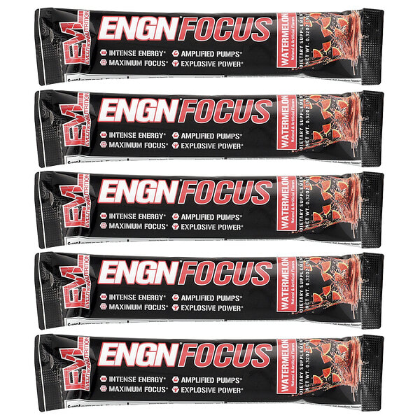 evl10103_v_8.jpg ENGN® Focus, со вкусом арбуза, 5 пакетиков по 9 г (0,32 унции) — EVLution Nutrition