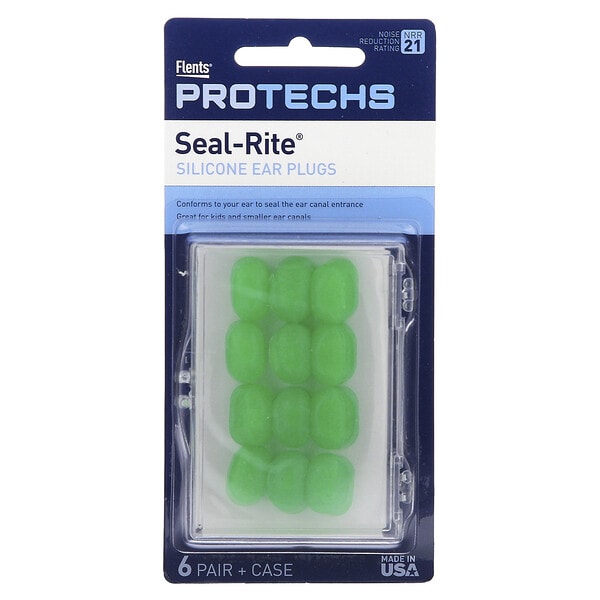 ezd00265_v_3.jpg Pro-Techs, Seal-Rite, силиконовые беруши, зеленый, 6 пар и футляр — Ezy Dose