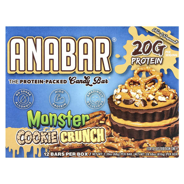 fbp99134_v_18.jpg The Anabar, The Protein-Packed Candy Bar®, Monster Cookie Crunch, 12 батончиков по 68 г (2,39 унции)