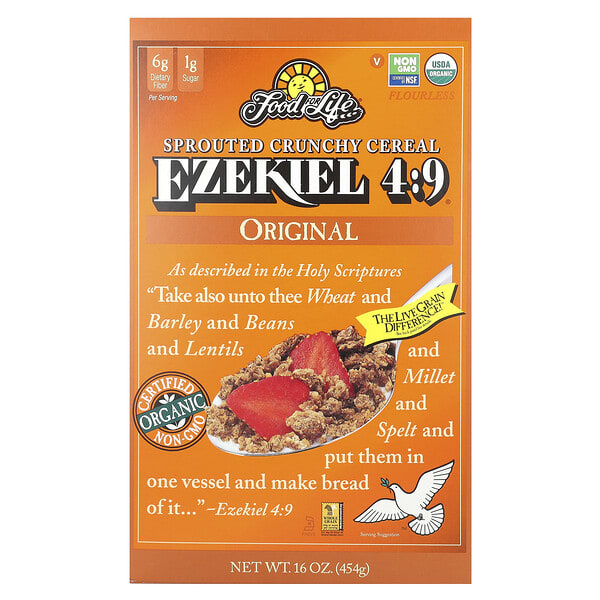 fff00255_v_40.jpg Food For Life, Иезекииль 4: 9, хрустящие хлопья с ростками, оригинальные, 454 г (16 унций)