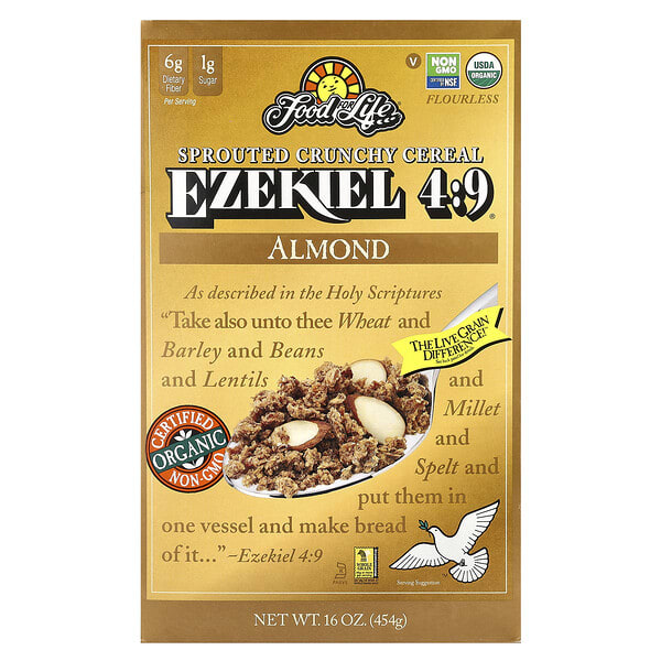 fff00258_v_36.jpg Food For Life, Иезекииль 4: 9, хрустящие хлопья с ростками, миндаль, 454 г (16 унций)