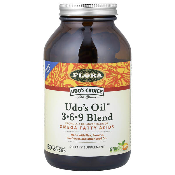flo61582_v_35.jpg Udo's Choice®, Udo's Oil™, смесь 3, 6, 9, 180 вегетарианских капсул — Flora
