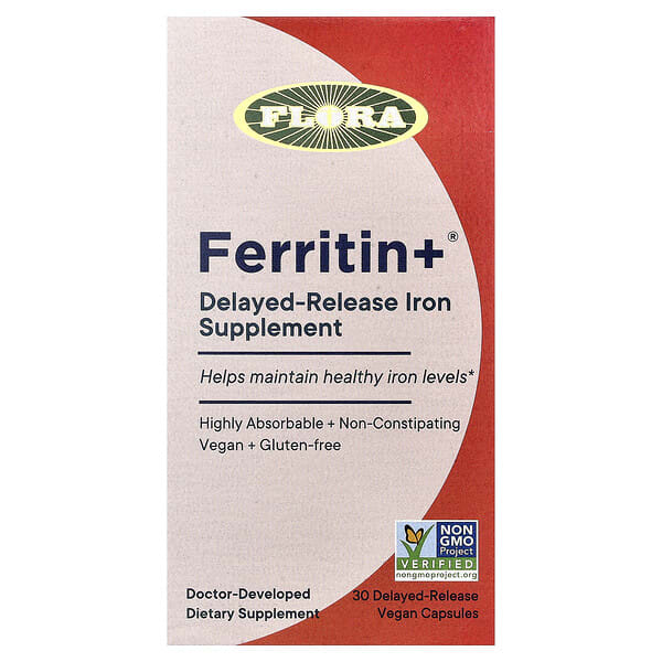 flo64718_v_25.jpg Ferritin +®, 30 веганских капсул с отсроченным высвобождением (20 мг в 1 капсуле) — Flora