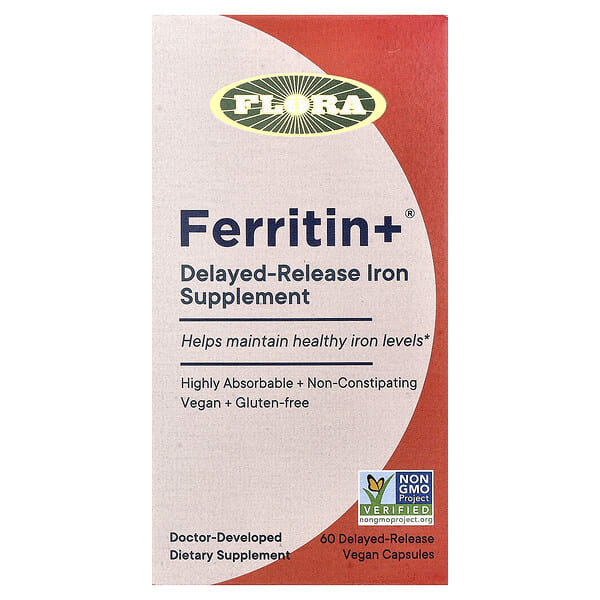 flo64719_v_25.jpg Ferritin +®, 60 веганских капсул с отсроченным высвобождением (20 мг в 1 капсуле) — Flora